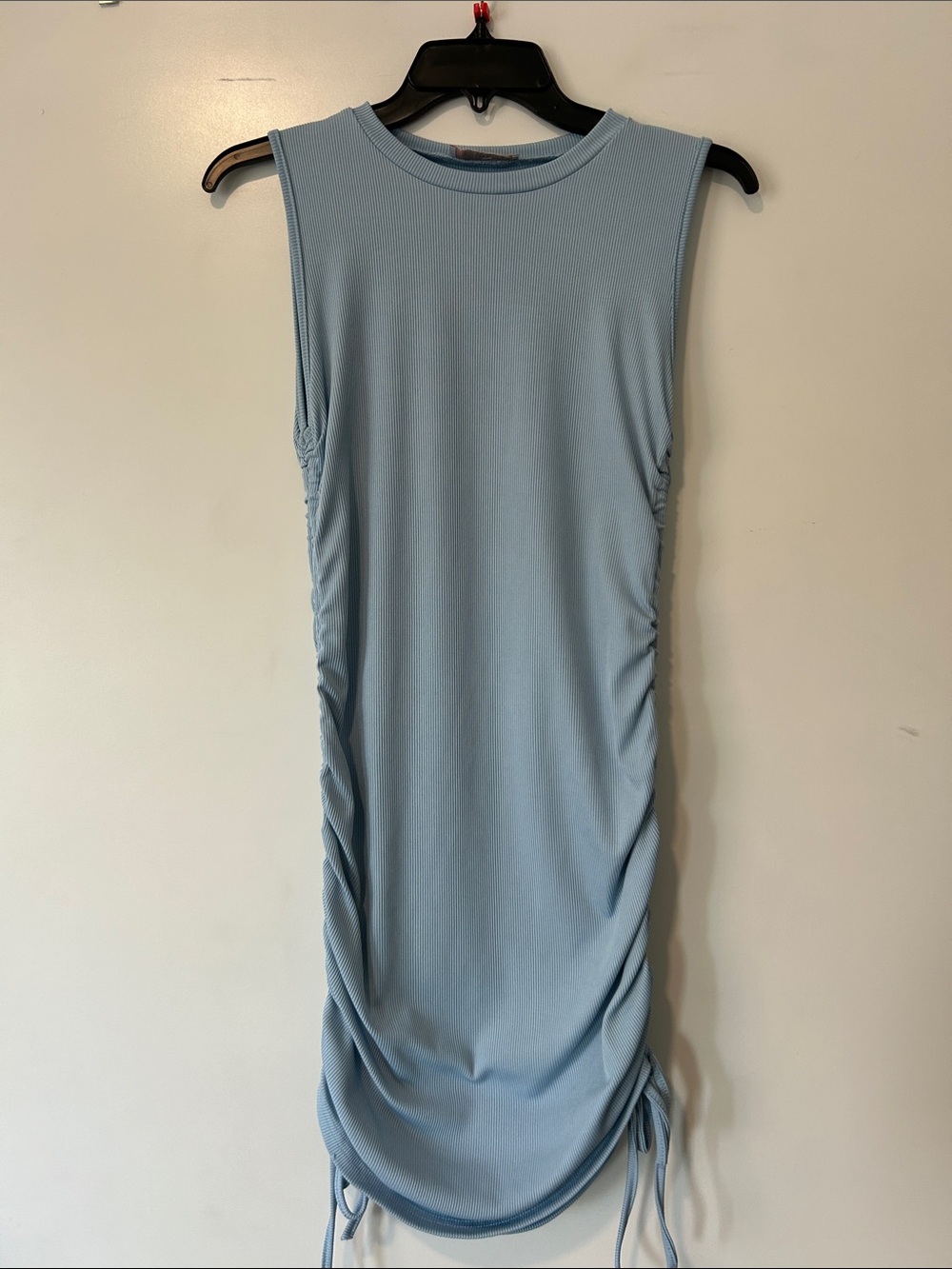 Sleeveless Light Blue Ruched Tank Dress